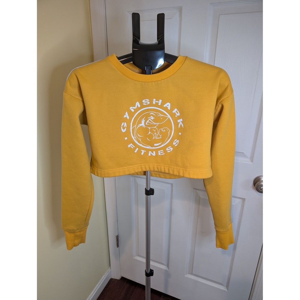 Gymshark Legacy Cropped Sweatshirt Womens Small Yellow Graphic Racing Stripe